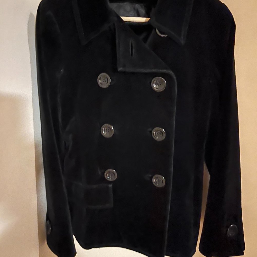 Tibi Black Velvet Peacoat, Small